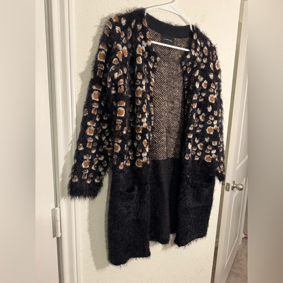 Anthropologie La Fee Verte Cheetah Shimmer Leo Eyelash Long Cardigan Sweater S - Picture 3 of 9